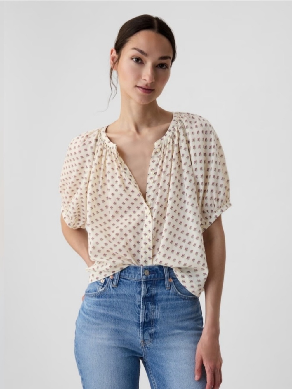 DÔEN x GAP Cream Floral Short Sleeve Blouse, Size XS